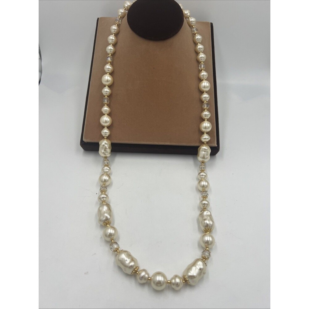 Vintage Talbots Faux Large Baroque Pearl Necklace Gold Tone 34" Adjustable Long